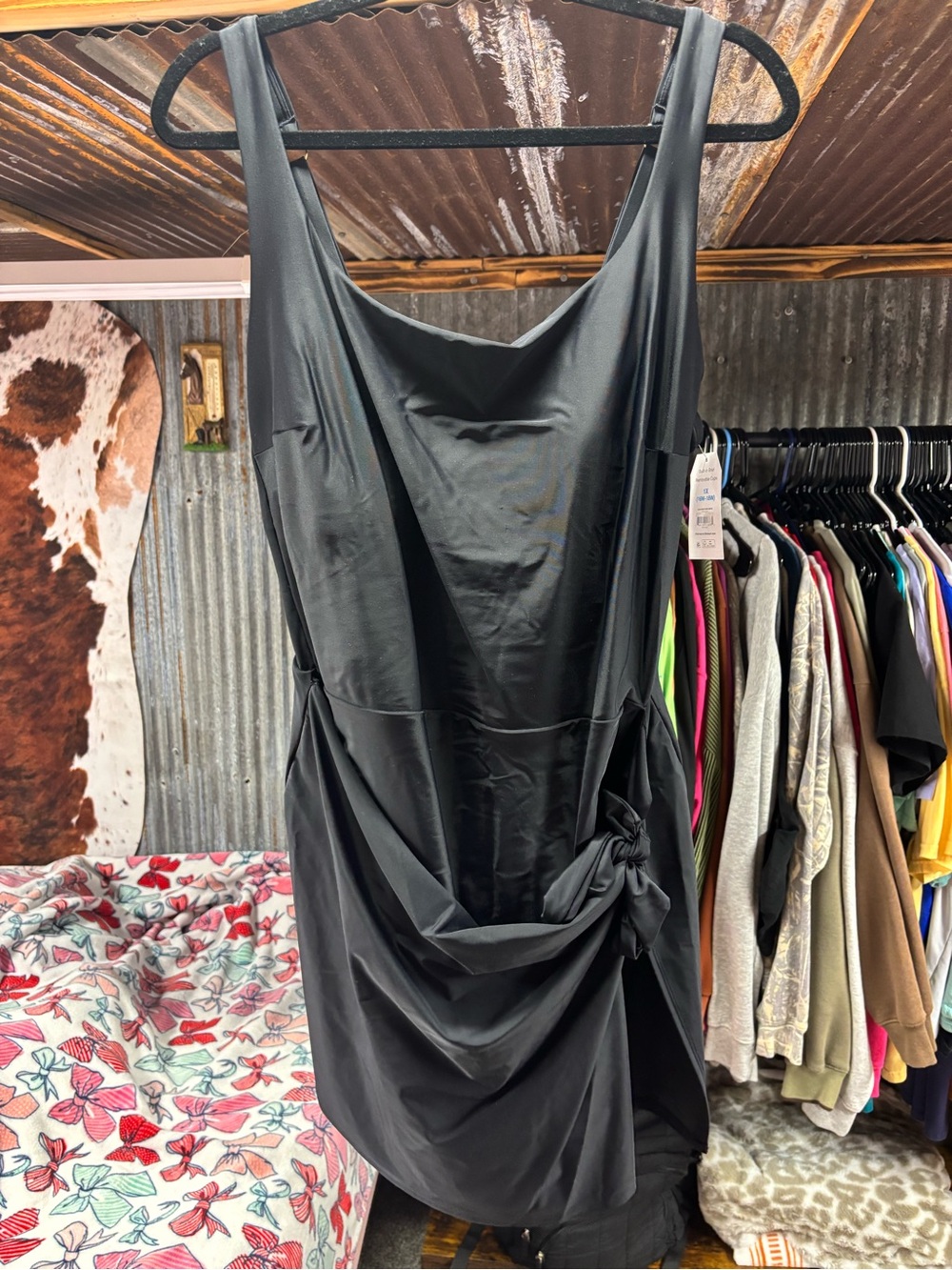 Time and Tru Black Draped One-Piece Swimsuit with Side Knot